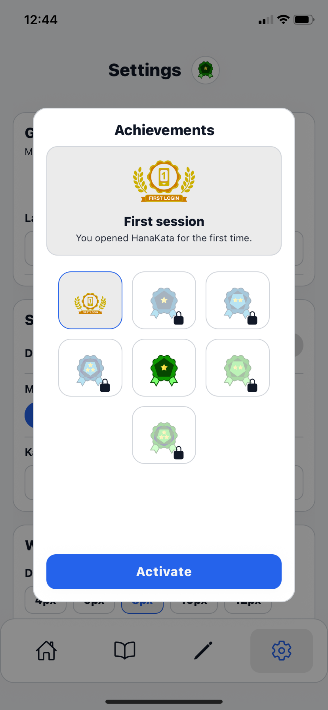 KanaKata Achievements screen